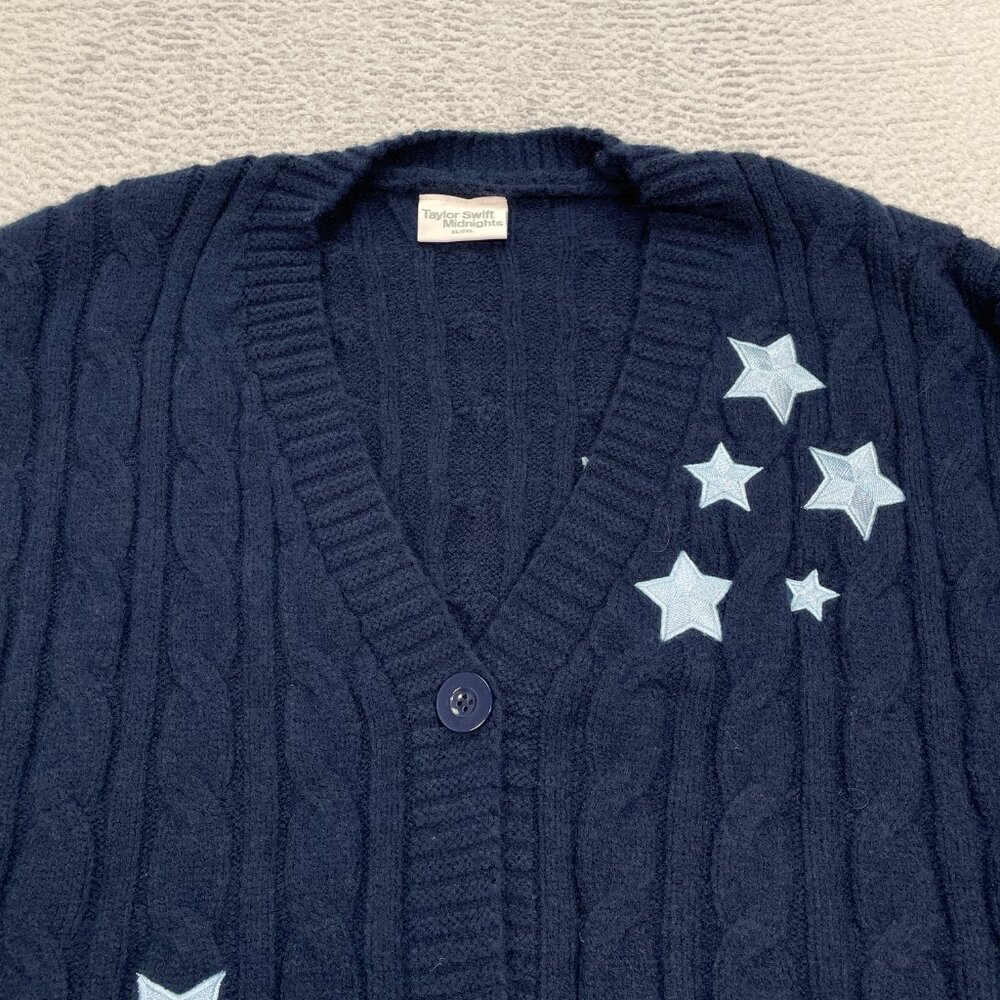 Taylor Swift Midnights Cable Knit Star Cardigan Women's Size XL/2XL Button Up - Picture 2 of 10